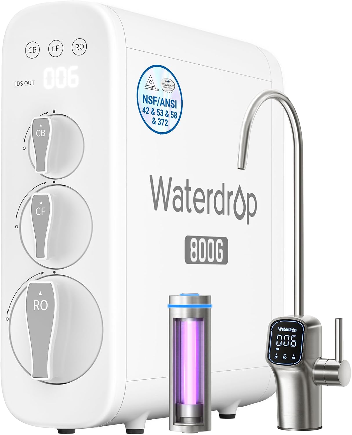Sistema de ósmosis inversa Waterdrop G3P800 de 800 GPD con luz UV